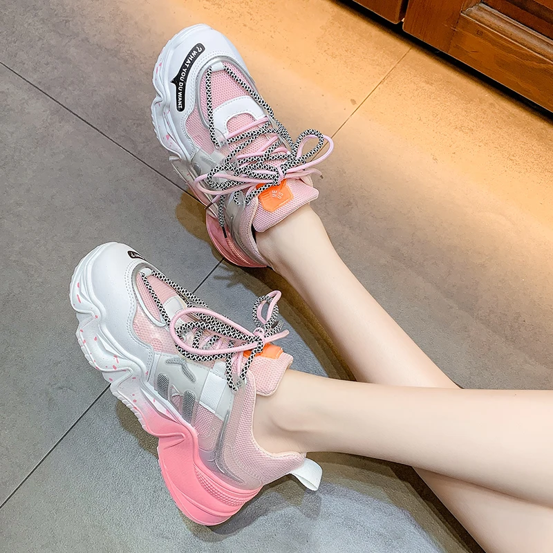 

Women Sneakers Vulcanize Breathable Rainbow Mixed Colors Summer Shoes Fashion Casuals Height Increasing Female Chunky Ladies