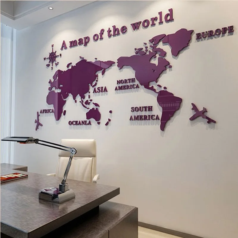 Карта мира акриловая 3D однотонная Хрустальная стена для спальни с гостиной