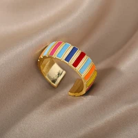 creative colorful enamel rings open vintage rainbow multicolor finger ring boho aesthetic party jewelry wedding gift anillos