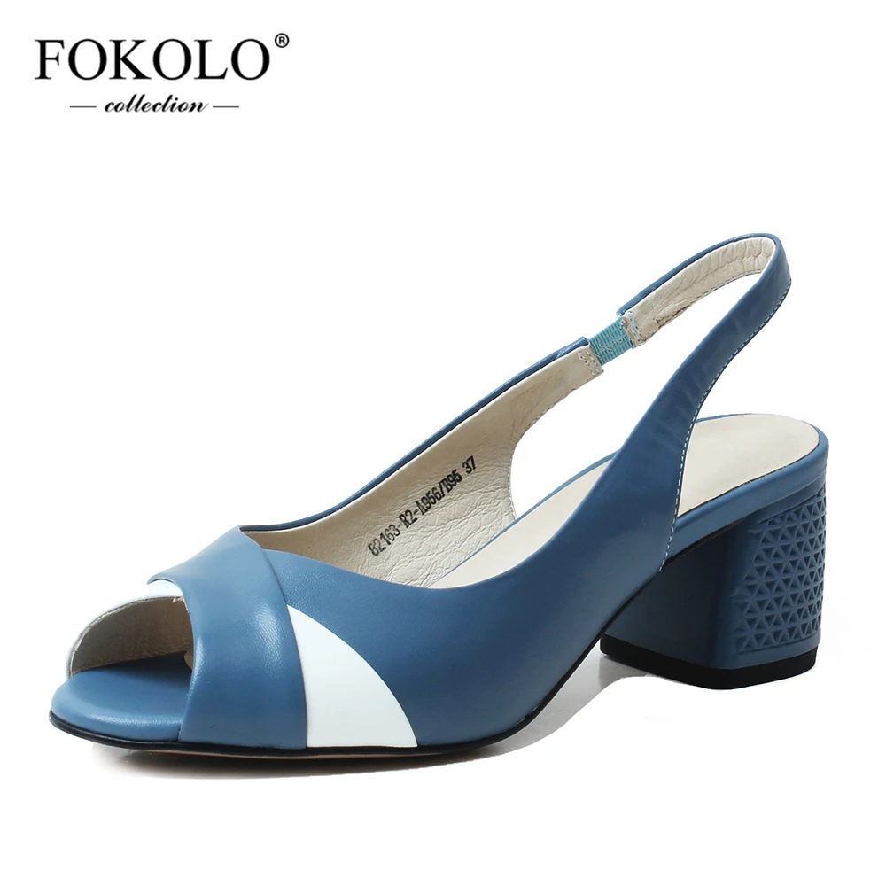 Женские босоножки на среднем каблуке FOKOLO летние сандалии из натуральной овечьей