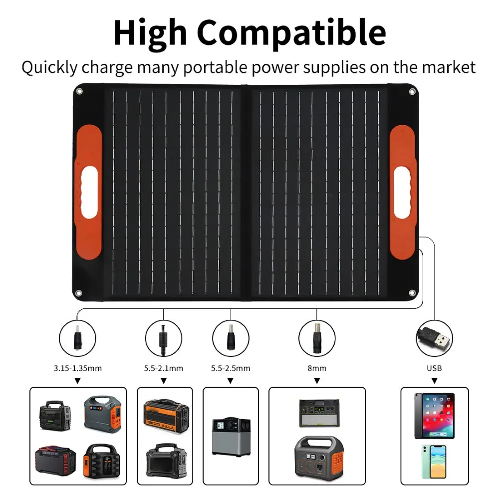 

50w Solar Panel Monocrystalline Silicon Foldable Dual USB Portable Photovoltaic Panels Outdoor Camping Equipment Solar Battery