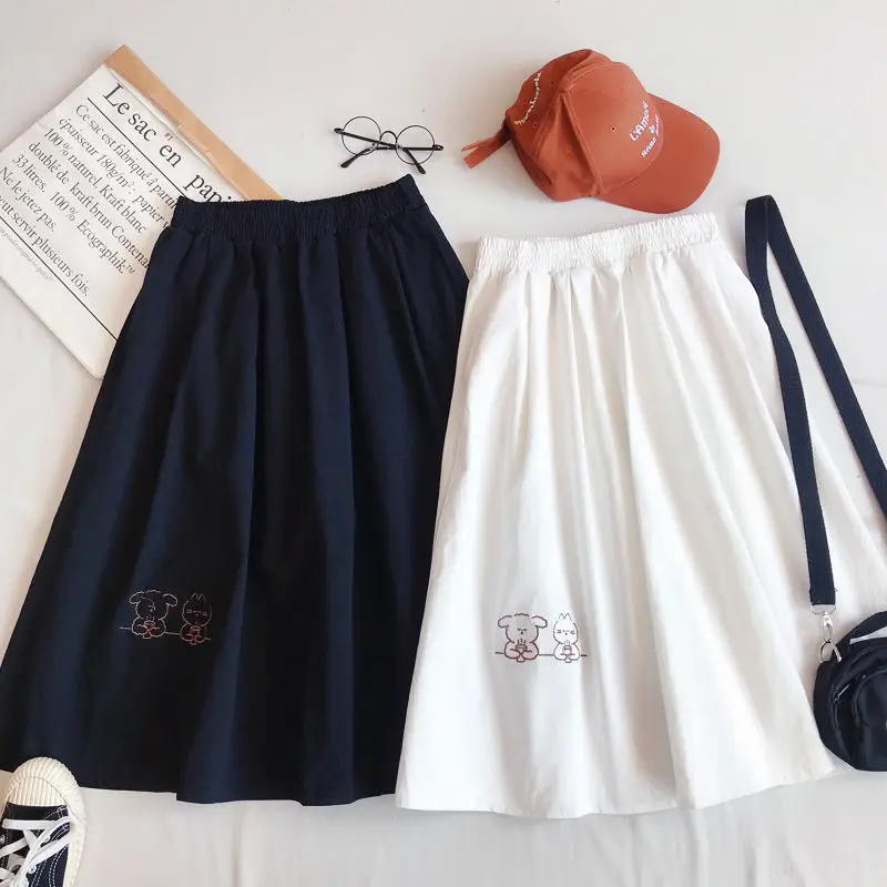 

New cotton medium length A-line skirt for female students