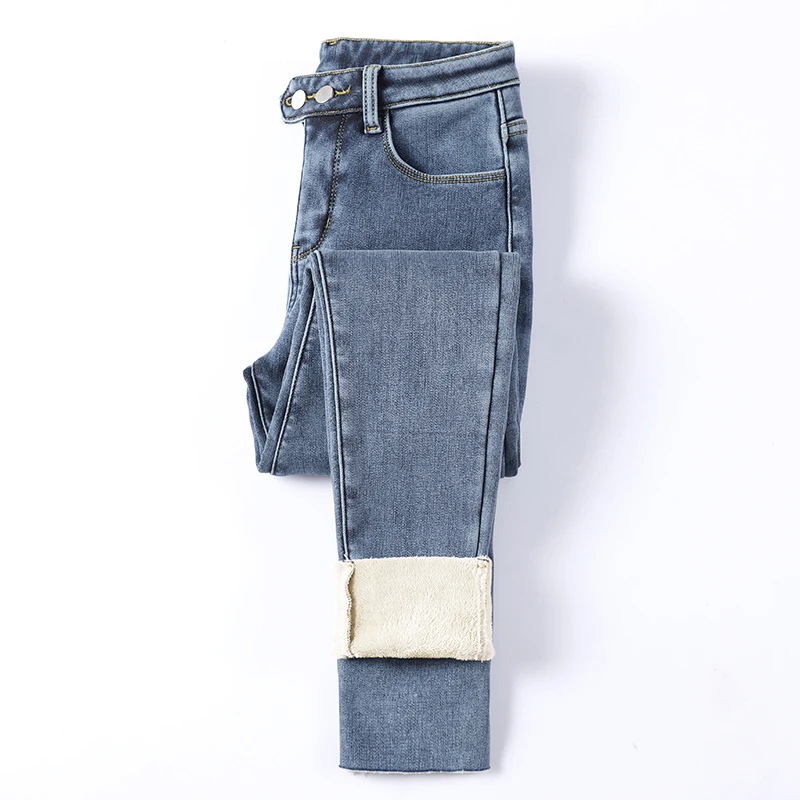 

FNOCE 2020 winter women's pants jeans trends elegant sexy high waist tight stretch slim plus velvet thickened warm pencil pants