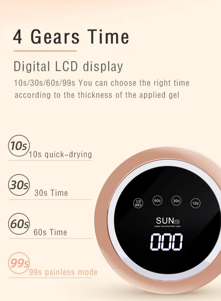 

168W SUN Y3 UV Manicure Machine 60PCS/LEDS Ice Lamp For Drying Gel Oil 10s/30s/60s/99s Timer Auto Induction