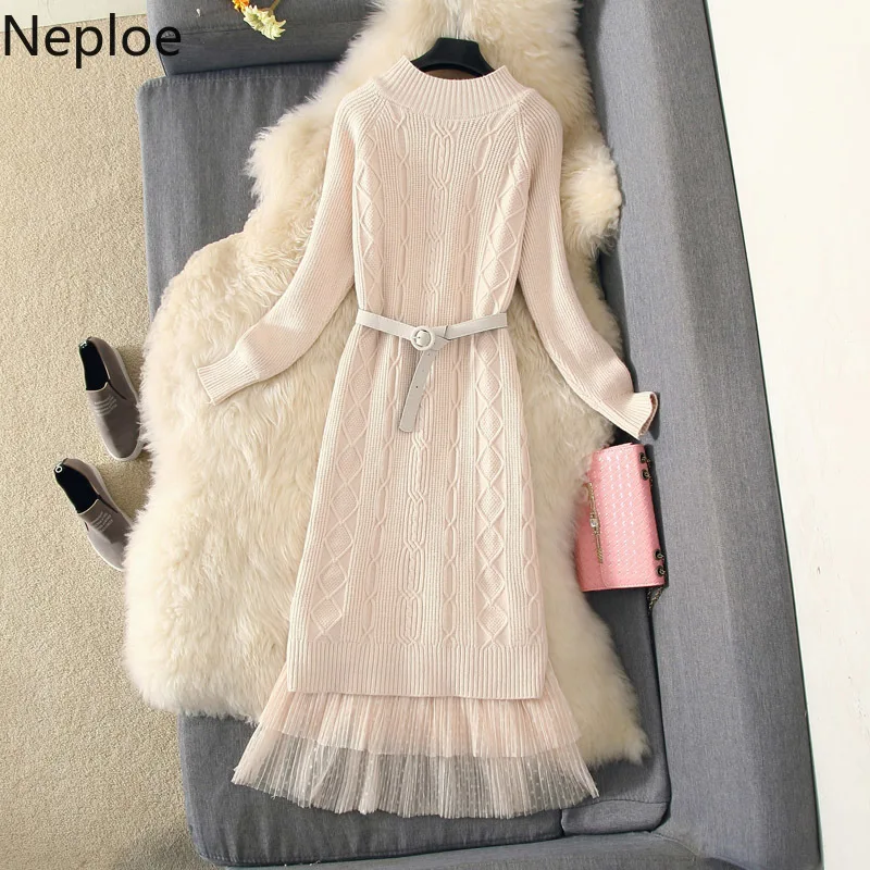 Neploe Элегантный женский комплект из 2 предметов полувысокий воротник длинный