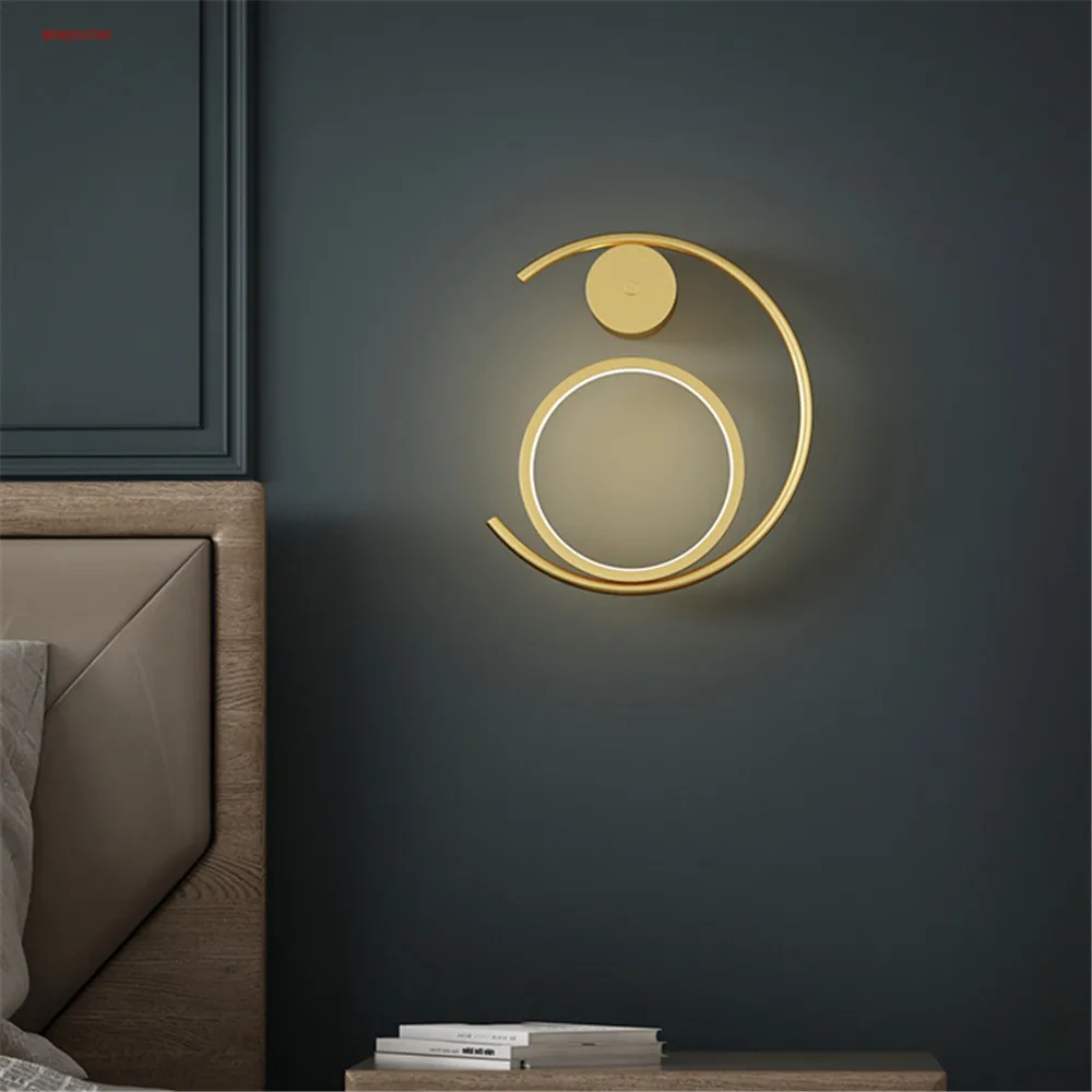 

Postmodern Gold Ring Led Wall Lamp Creative Luxury Home Deco Foyer Dining Room Bedroom Bedside Night Lights Hotel Acrylic Sconce