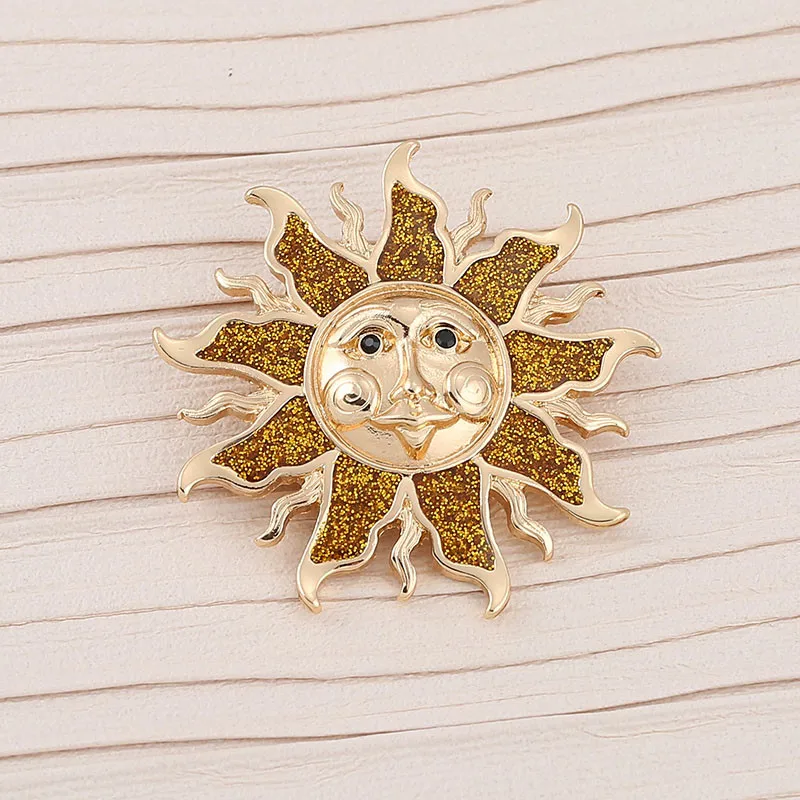 ENZE fashion new creative drop glaze Europe and the United States golden sun cardigan coat brooch ladies jewelry | Украшения и