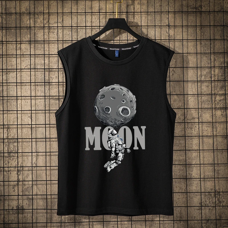 Летние хлопковые мужские майки с капюшоном исследование пространства белый