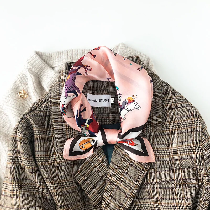 

Для женщин 100% шелковый шарф квадратной горловиной волос шарфы 2020 платки и обертывания принт маленький шейный платок повязка для головы хид...