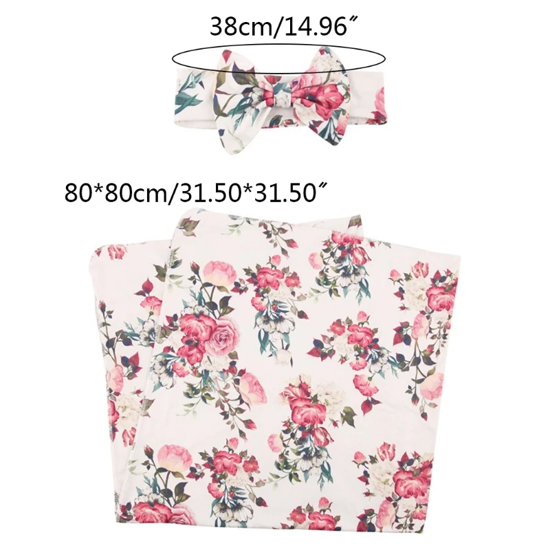 

Good New 2 Pcs Newborn Baby Receiving Blanket Bowknot Headband Set Infant Print Swaddle Wrap Sleeping Bag Hair Band Kits