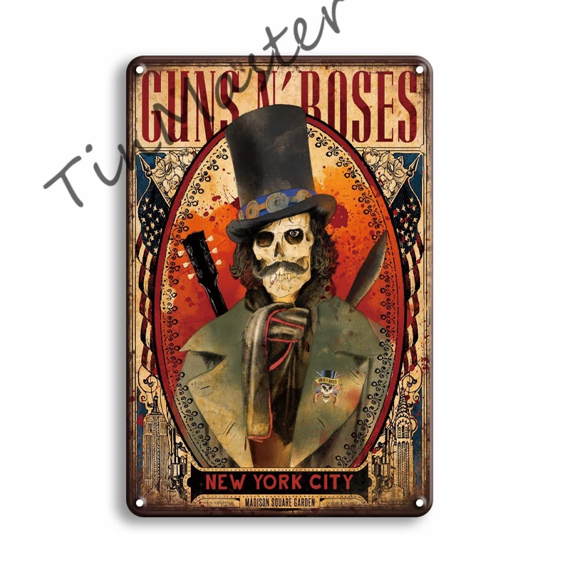 

GUNS R ROSES Rock N Roll Metal Poster Tin Sign Vintage Johnny Cash Pub Bar Home Wall Signs Man Cave Room Decoration