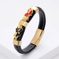 multicolor pixiu guardian beast women bracelet black leather rope chain men bracelets vintage jewelry wholesale