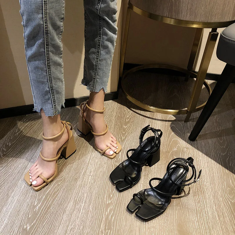 2021 New Women Pumps Fashion Thick High Heels Sandals Shoes Woman Thin Belt Open Toe Heels Flip Flops Pumps Ladies Casual Heels