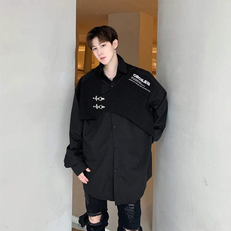 Men's Long-Sleeve Shirt Spring And Autumn New Style Personality False Two Splicing Niche Design Fashion Casual Large Size Shirt