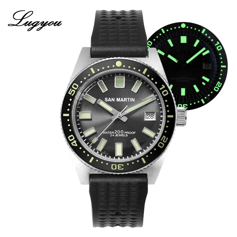 R Gun Full Lum Lugyou San Martin 62Mas мужские часы для ныряльщиков автоматические механические часы из нержавеющей стали с сапфировым вращающимся ободком 20 атм металлический браслет SLN - Цвет: R Gun Full Lum