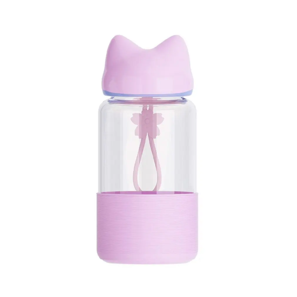 Стеклянная бутылка для воды 300 мл силиконовая питьевой в форме лисы детские