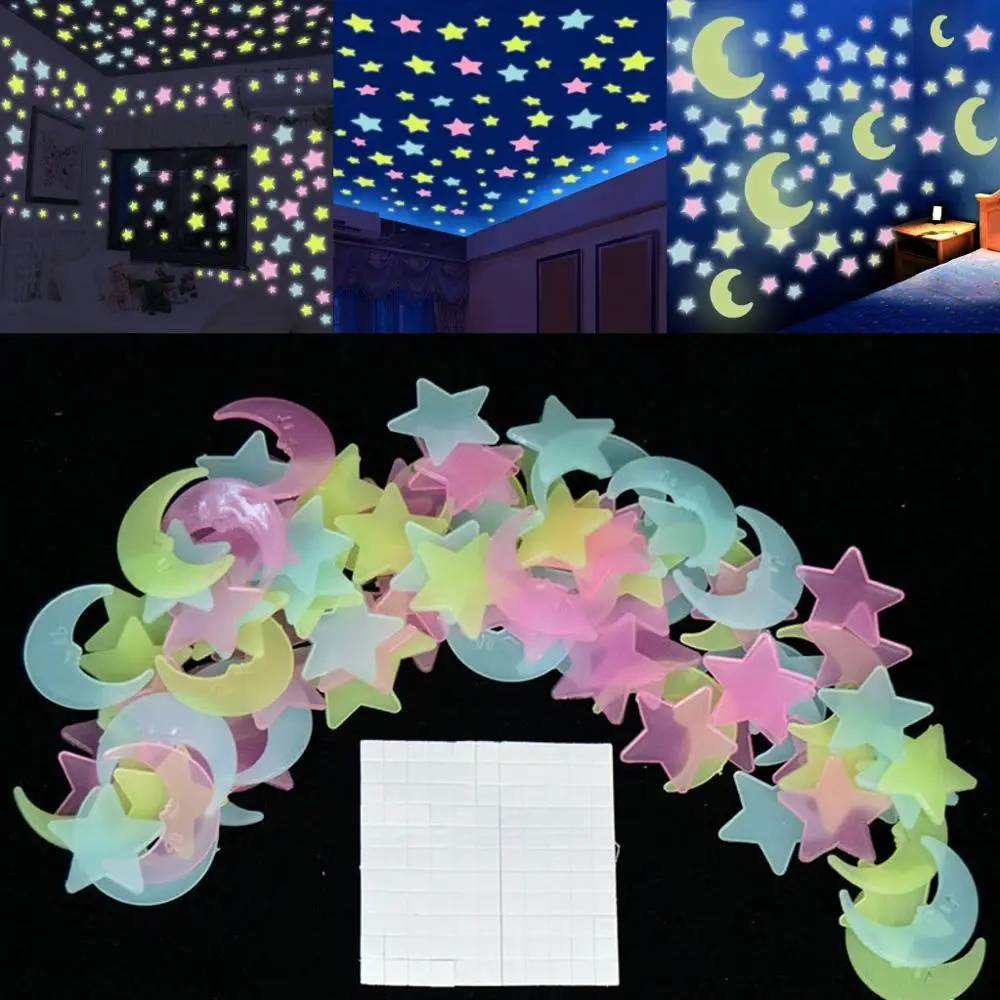 3D Звезда и Луна энергии хранения флуоресцентный светится в темноте светящиеся на