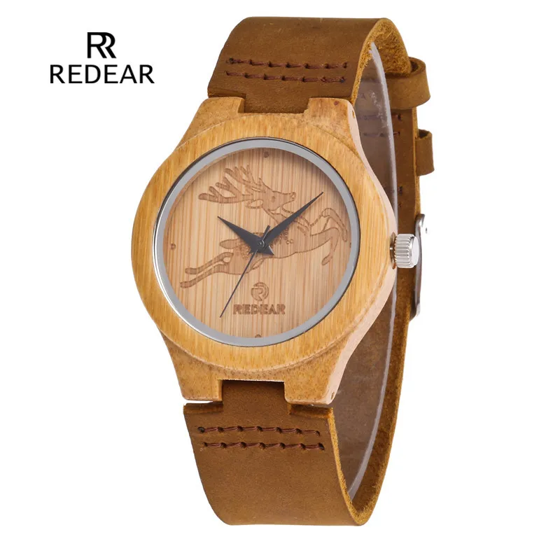 

Deer Nature Bamboo Handmade Watches Men Creative Lovers Watch Fashion Quartz Wristwatches Genuine Leather Relogio Masculino Gift