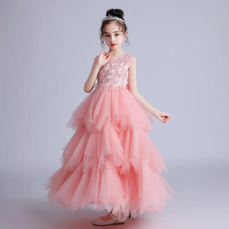 

2021 Summer New Girls Evening Dress Long Skirt Peng Peng Princess Skirt In The Big Children's Wedding Dress Dress Korean Version