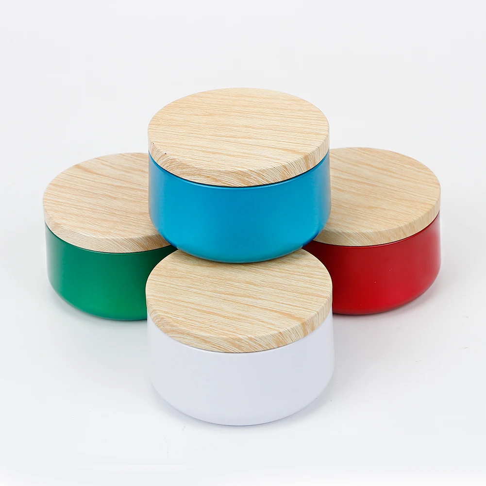 Tarros de lujo para velas con tapa de patr&oacute;n de madera, contenedor redondo a granel, latas vac&iacute;as, caja de almacenamiento de dulces, bote de cosm&eacute;ticos, negro y dorado, 6oz-5