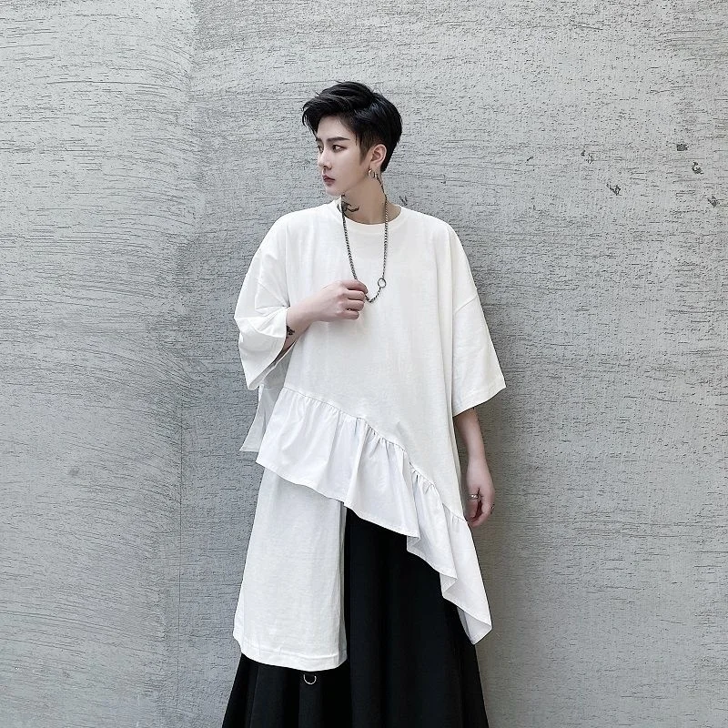 Футболка мужская с коротким рукавом модная простроченная Асимметричная белая