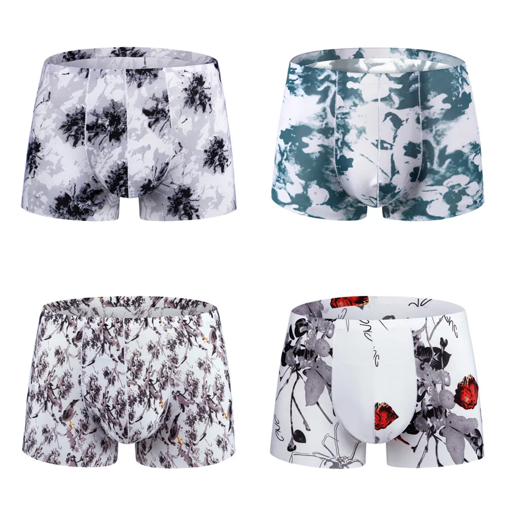 Men Sexy Boxer Shorts Ice Silk Underwear Breathable Ultra-Thin Smooth Boy Underpant Male Undies Homme Panties XL 2XL3XL 4XL 5XL