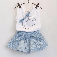 toddler summer clothes kids girls cute bow pattern shirt top grid shorts set clothing summer casual baby set 2 3 4 5 6 7years2