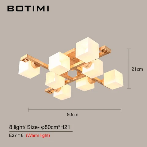 Квадратные потолочные светильники из натурального дерева BOTIMI, стеклянная потолочная лампа для гостиной, современное освещение для спальни, столовая