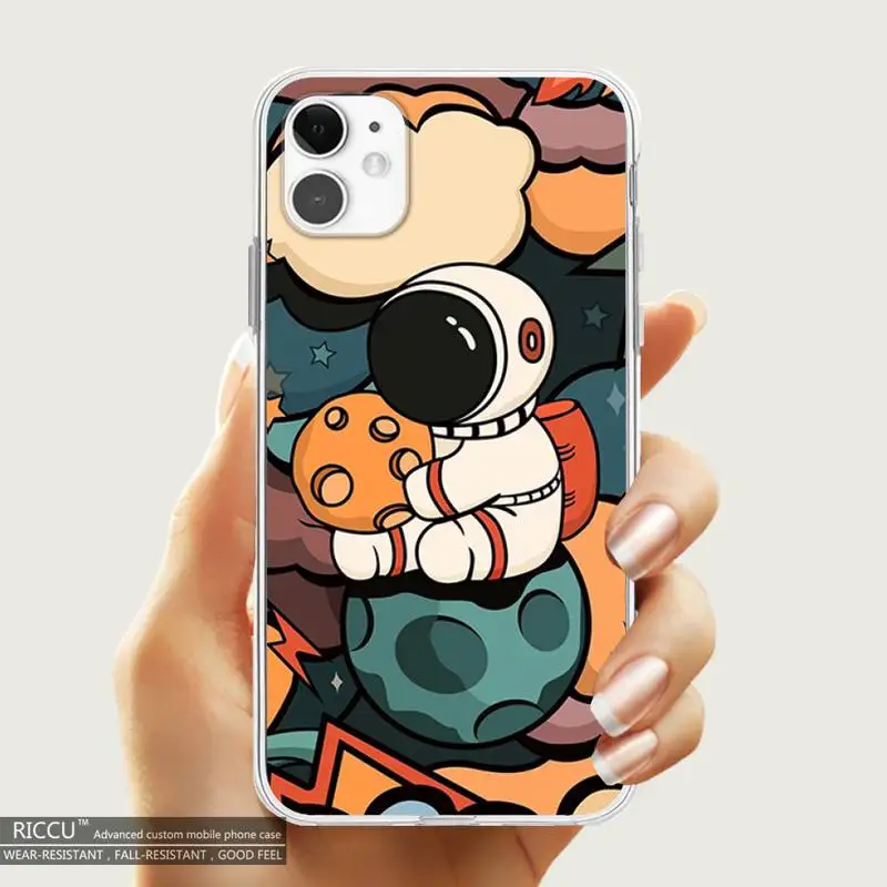 

Cute Cartoon Astronaut Star Space Phone Case Transparent for iPhone 12 11 pro Mini XS MAX 8 7 6 6S Plus X 2020 XR iPhone Covers