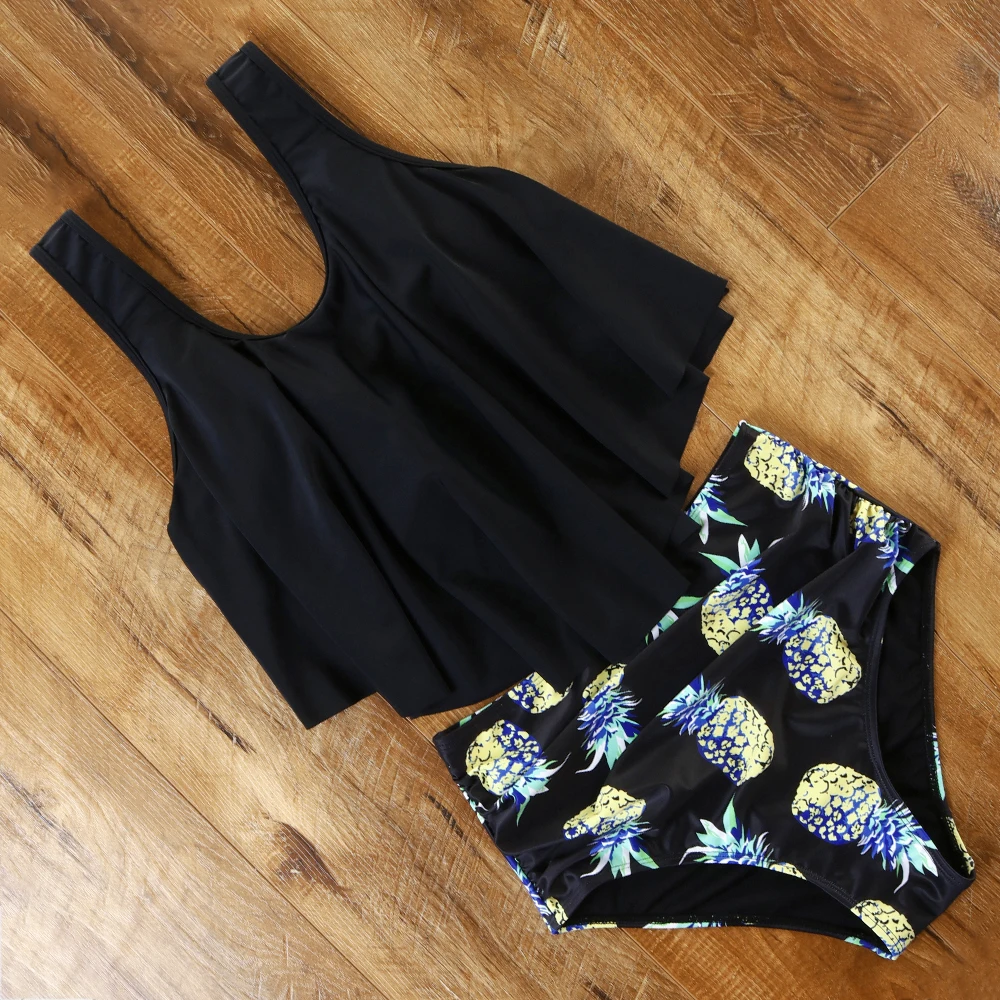 Бикини с высокой талией танкини купальник женский оборками комплект бикини пуш