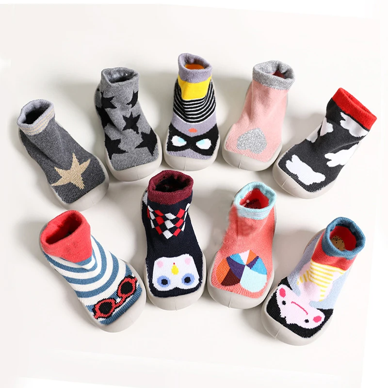 

Toddler Indoor Floor Shoes Baby Anti Slip Socks Learning To Walk Cotton Baby Socks With Rubber Soles Infant thick Socks winter