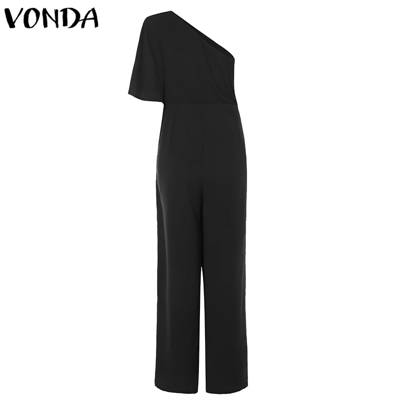 VONDA, сексуальный комбинезон, женские комбинезоны размера плюс, модные комбинезоны с открытыми плечами и рюшами, широкие штаны, повседневные Длинные Комбинезоны