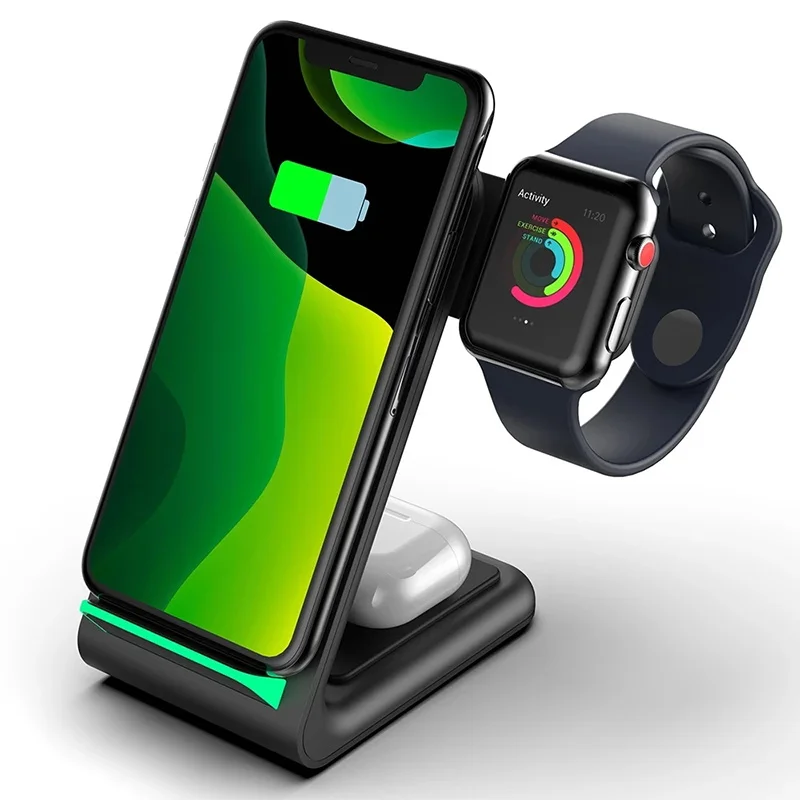 

Беспроводное зарядное устройство 3 в 1, 15 Вт, подставка-держатель для iPhone 11 12 pro max XS 8 plus, быстрая зарядка, беспроводное зарядное устройство для...