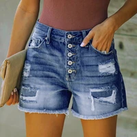 summer womens casual vintage denim shorts button shorts skinny street fashion wear ripped solid color jeans shorts