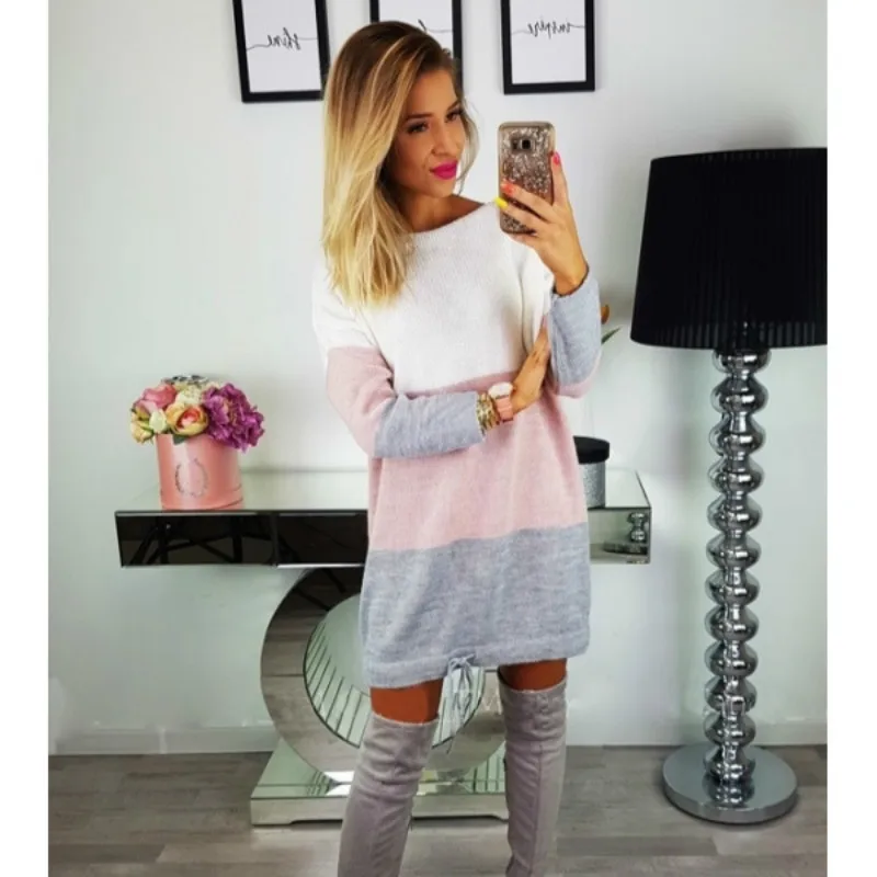 Платье-Свитер для беременных женская одежда 2018 полосатые платья с длинным