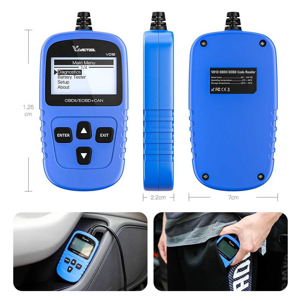 

VDIAGTOOL VD10 OBDII/OBD2 Code Reader Scanner EOBD Auto Diagnostic Tool Read Fault Code With Multi-language Car Scanner