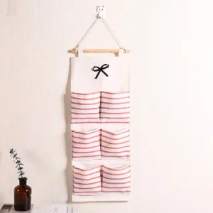 6 pocket Pink Junejour 7 карманов настенные Висячие Сумки для хранения хлопок белье двери Органайзер водонепроницаемый мешок спальня офис контейнер - Цвет: 6 pocket Pink
