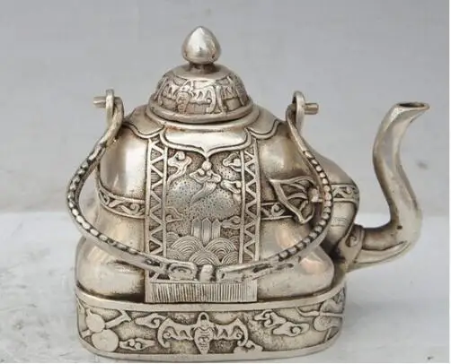 305 decoration brass factory outlets Tibet Silver 5&quot chinese fengshui silver elephant lotus bat statue | Дом и сад