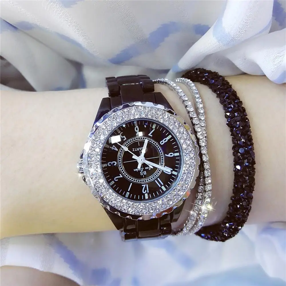

Nice White Ceramic Ladies Watch Quartz Luxury Crystal Wrist Watches Women Fashion Quartz Ladies Watch Famous For Female Relojes