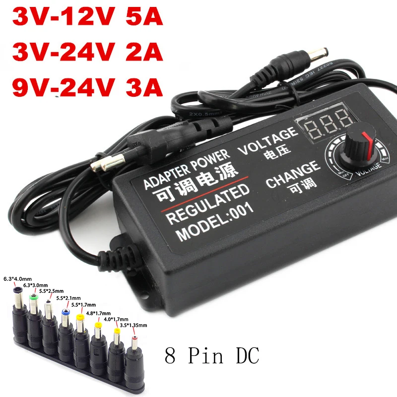 Adjustable AC To DC Power Supply 3V 5V 6V 9V 12V 15V 18V 24V 3A 5A 72W 60W Power Supply Adapter Universal 220V To 12 V Adapter