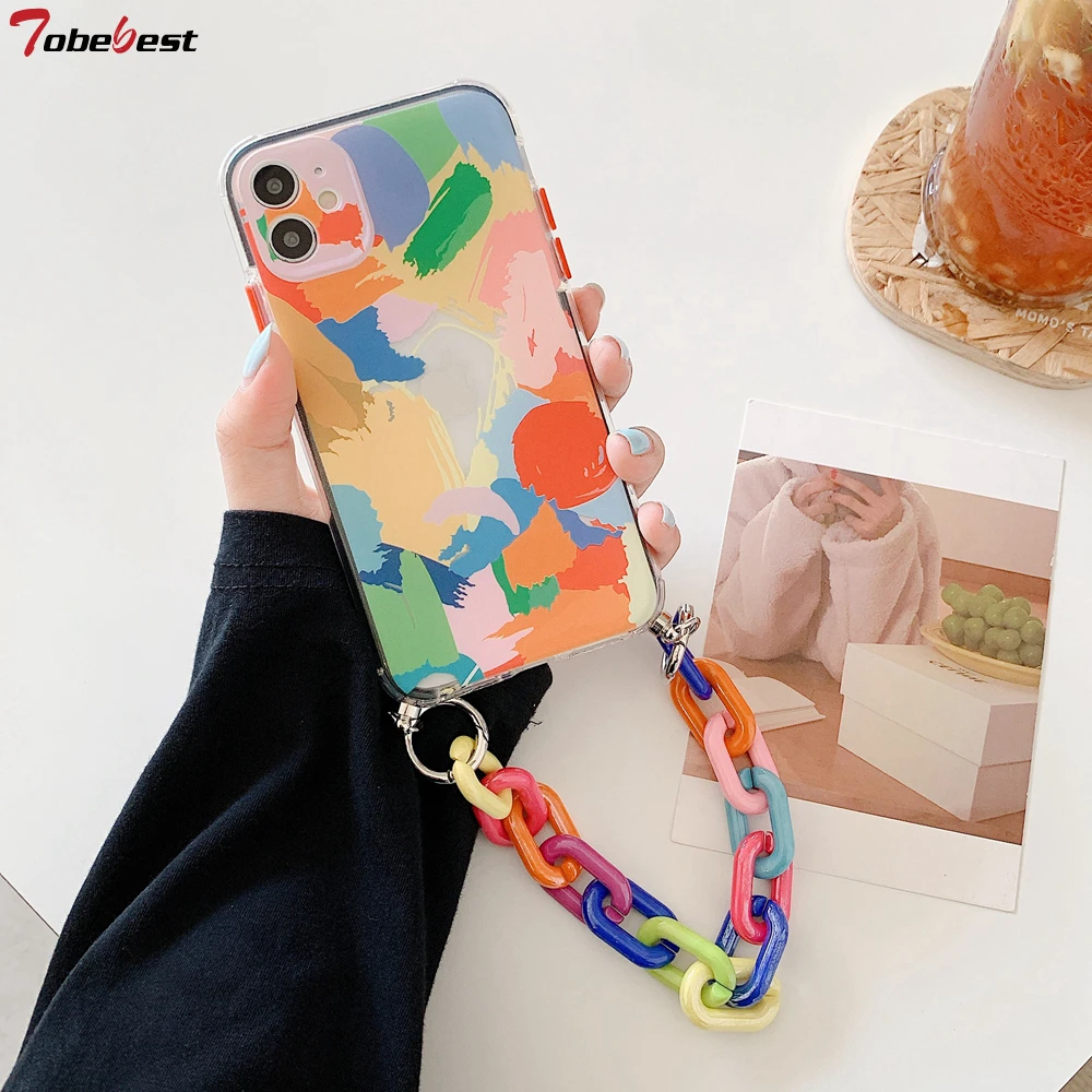 

Tobebest Graffiti Bracelet Phone Cases for iphone 11 pro max X XS XR 7 8 Plus SE 2020 12 mini Colorful Chain Soft Back Cover