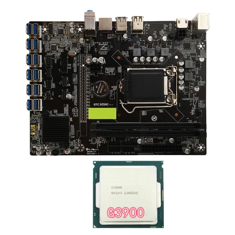 

B36C B250C BTC Mining Motherboard Set 12 PCI-E LGA 1151 4G/8G DDR4 Memory G3900 CPU USB3.0 for BTC Machine Bitcoin Mining