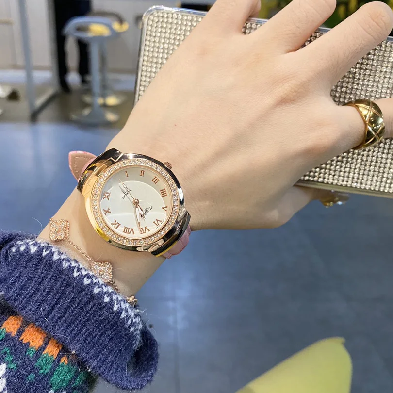 

AA clock ladies quartz watch fashion luxury high quality leather strap casual ladies watch VIP rhinestone classic luminous