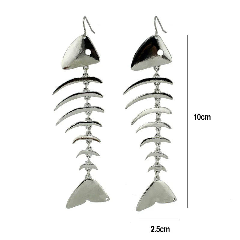 Женские длинные серьги подвески в виде рыбьей кости золотистые и черные