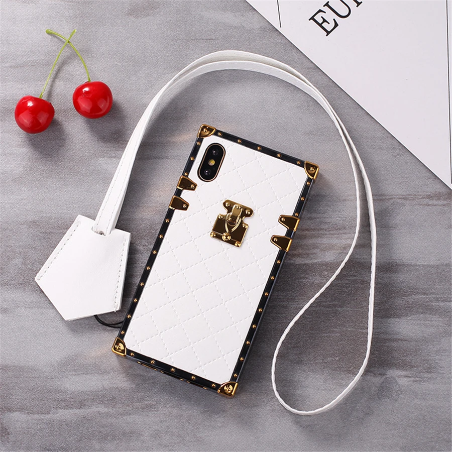 White Роскошный чехол для телефона из искусственной кожи s для iphone 11X6 6s 7 8 Plus XR Xs Max Модный Винтажный чехол с квадратной решеткой для задней крышки телефона Coque чехол - Цвет: White