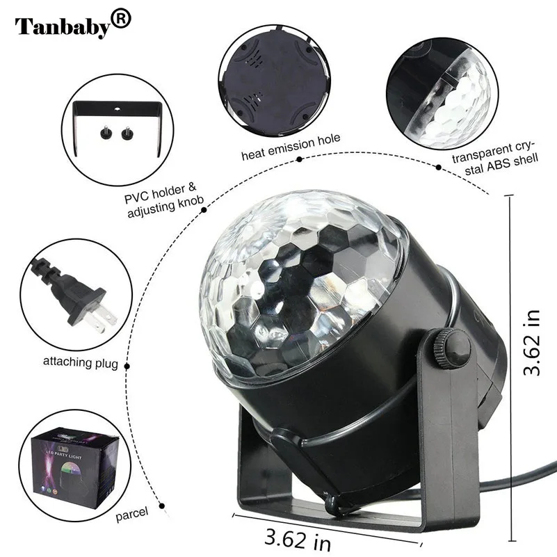 

Sound Activated Stage Lamp Disco Lights 3W RGB Rotating Magic Ball Light For Home Party KTV Xmas Wedding Show Pub