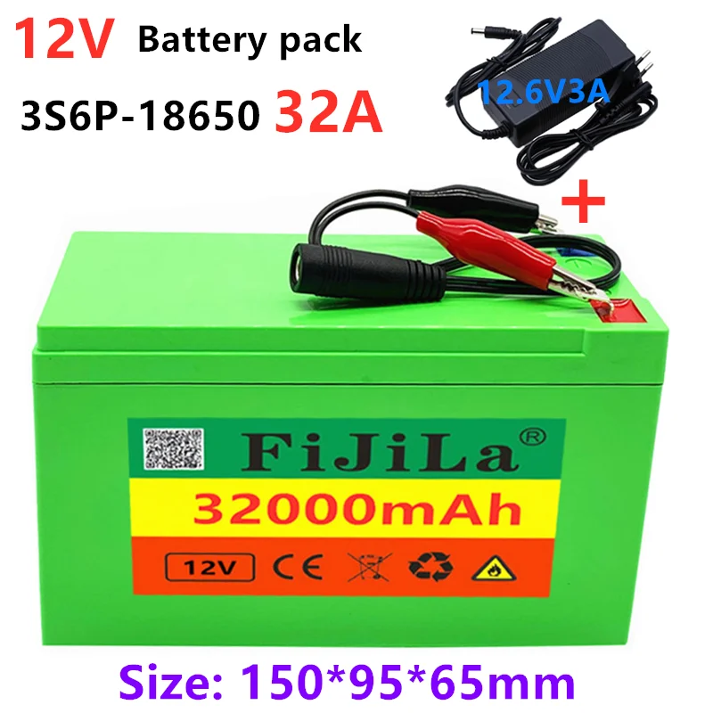 

12V 32Ah 18650 lithium battery pack 3S6P built-in high current 20A BMS for sprayers, electric vehicle batterie+ 12.6V charger