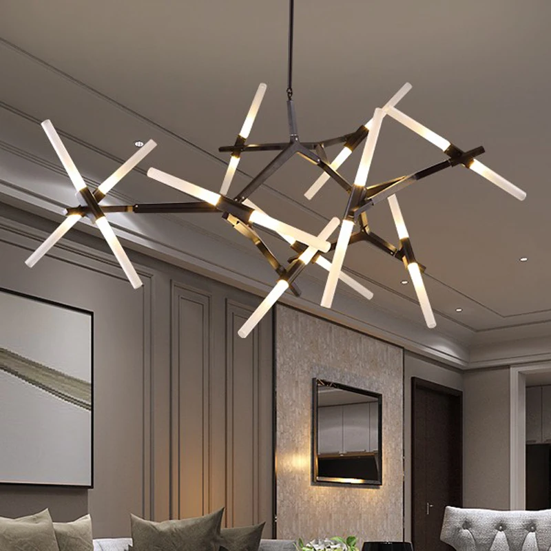 

wongshi Modern Dual Tube Branch Arts Pendant Lights Italian Design Personality Living Room Restaurant Lamps fixtures