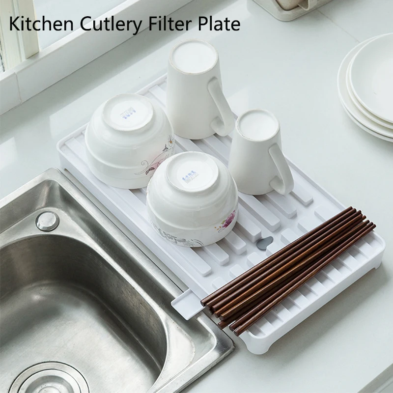 

Kitchen Tableware Drain Plate Holder Rectangle Plastic Dish Cup Storage Basket Rack Foldable Draining Board Organize Shelf