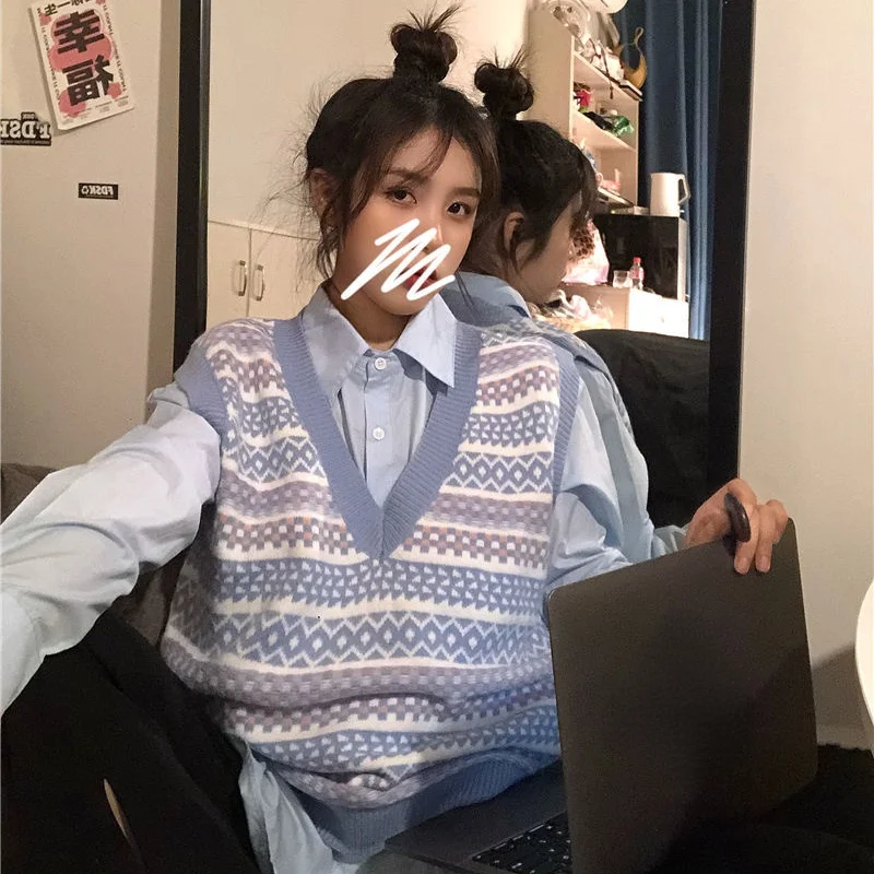 Женский полосатый винтажный свитер без рукавов с V-образным вырезом |